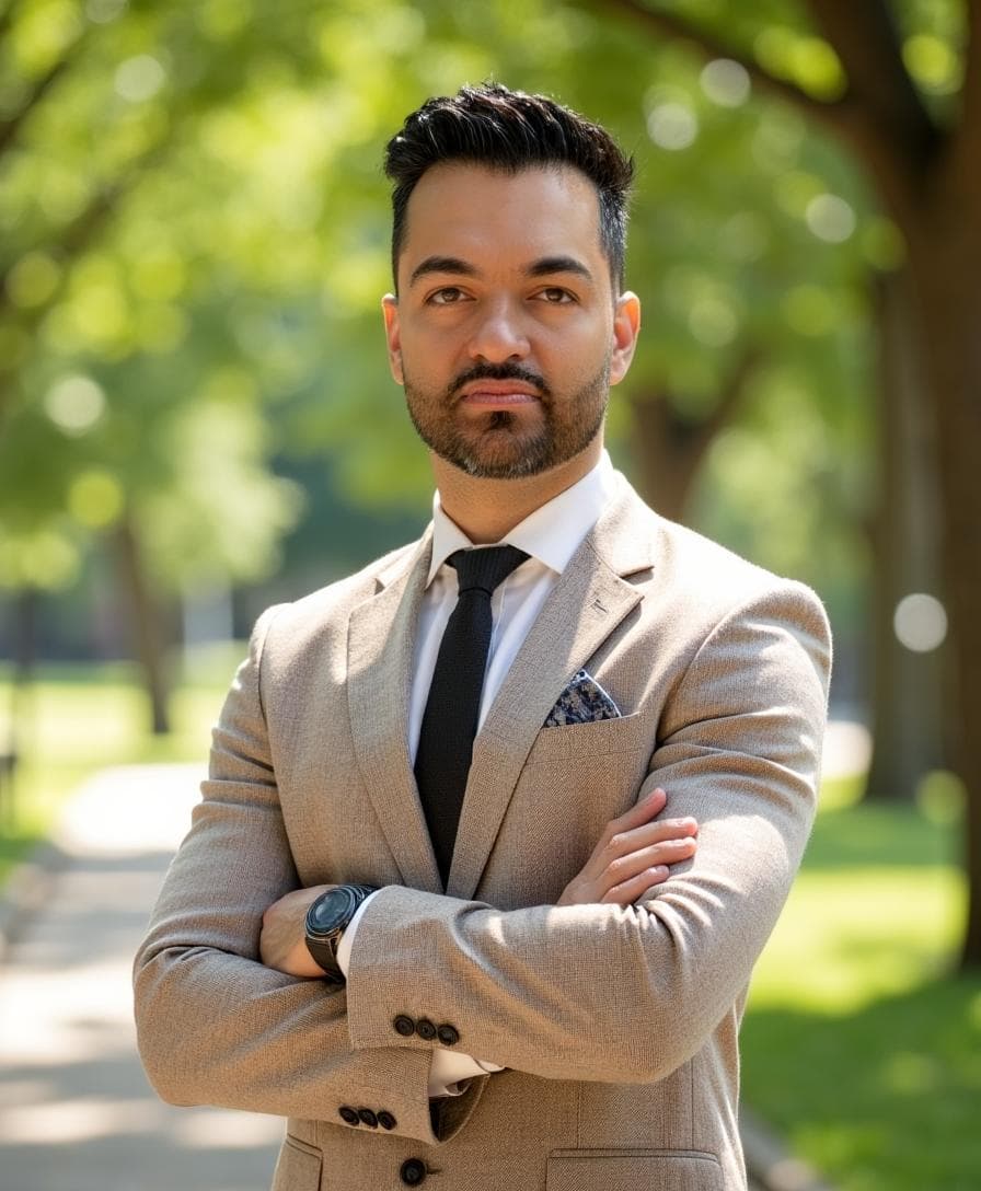 Dr. Sean Arora, founder of Arora Health & Aesthetics, standing outdoors with arms crossed.
